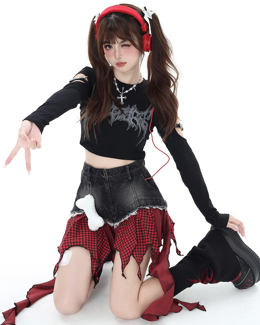 VILZSTUDIOS Layered patchwork denim skirt by VILZSTUDIOS