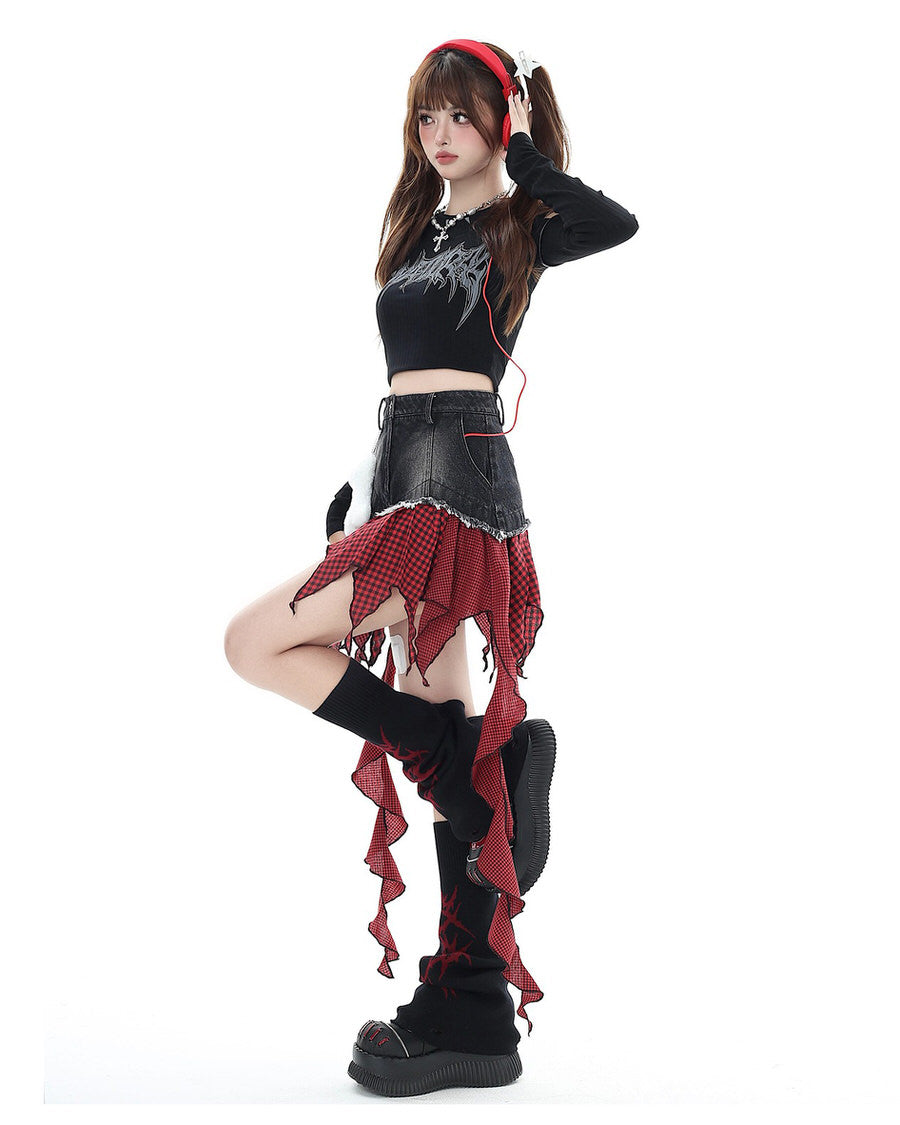 VILZSTUDIOS Layered patchwork denim skirt by VILZSTUDIOS