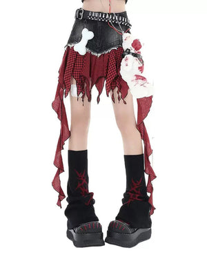 VILZSTUDIOS Layered patchwork denim skirt by VILZSTUDIOS