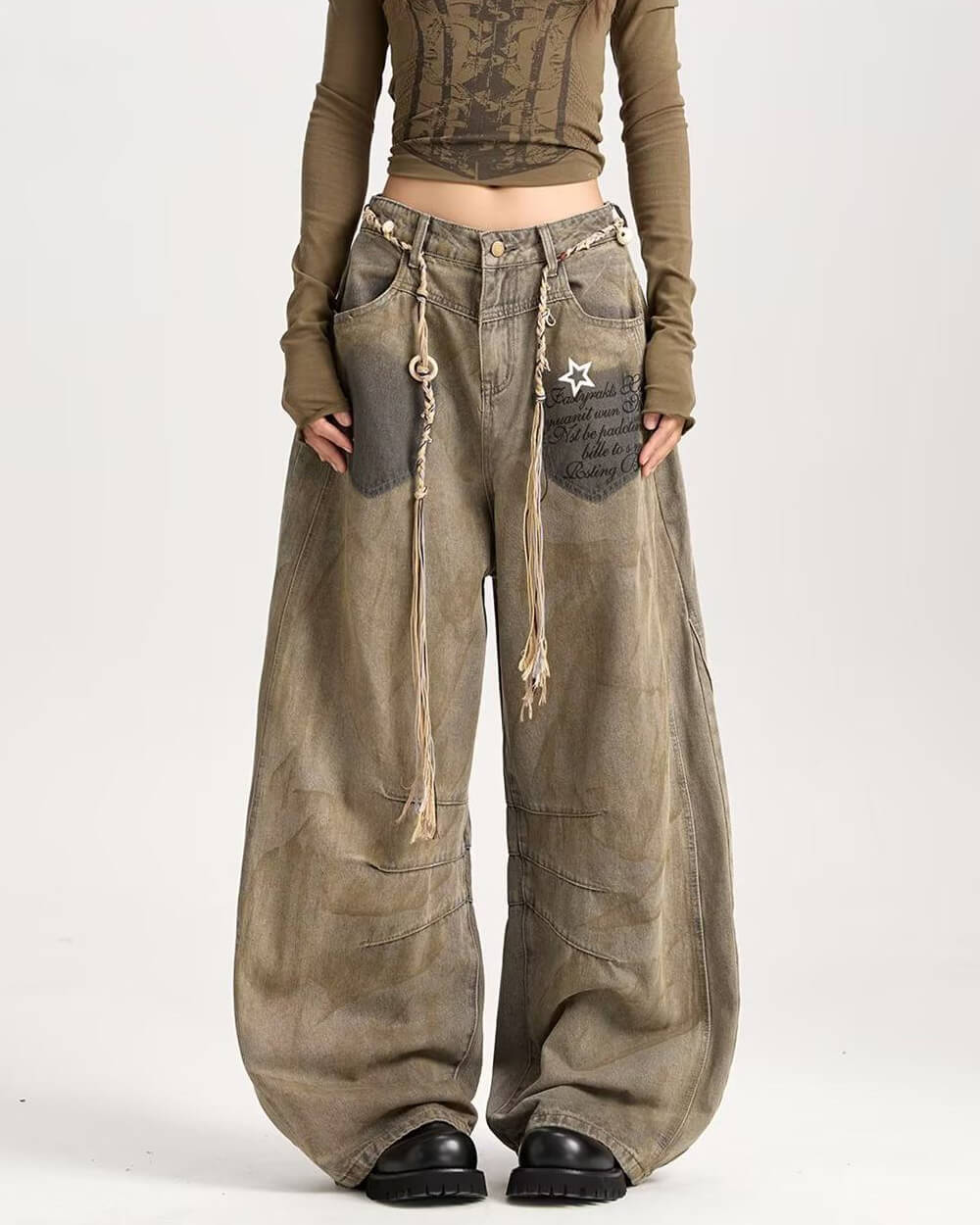 VILZSTUDIOS Rebellious ripped wide-leg jeans for streetwear fashion