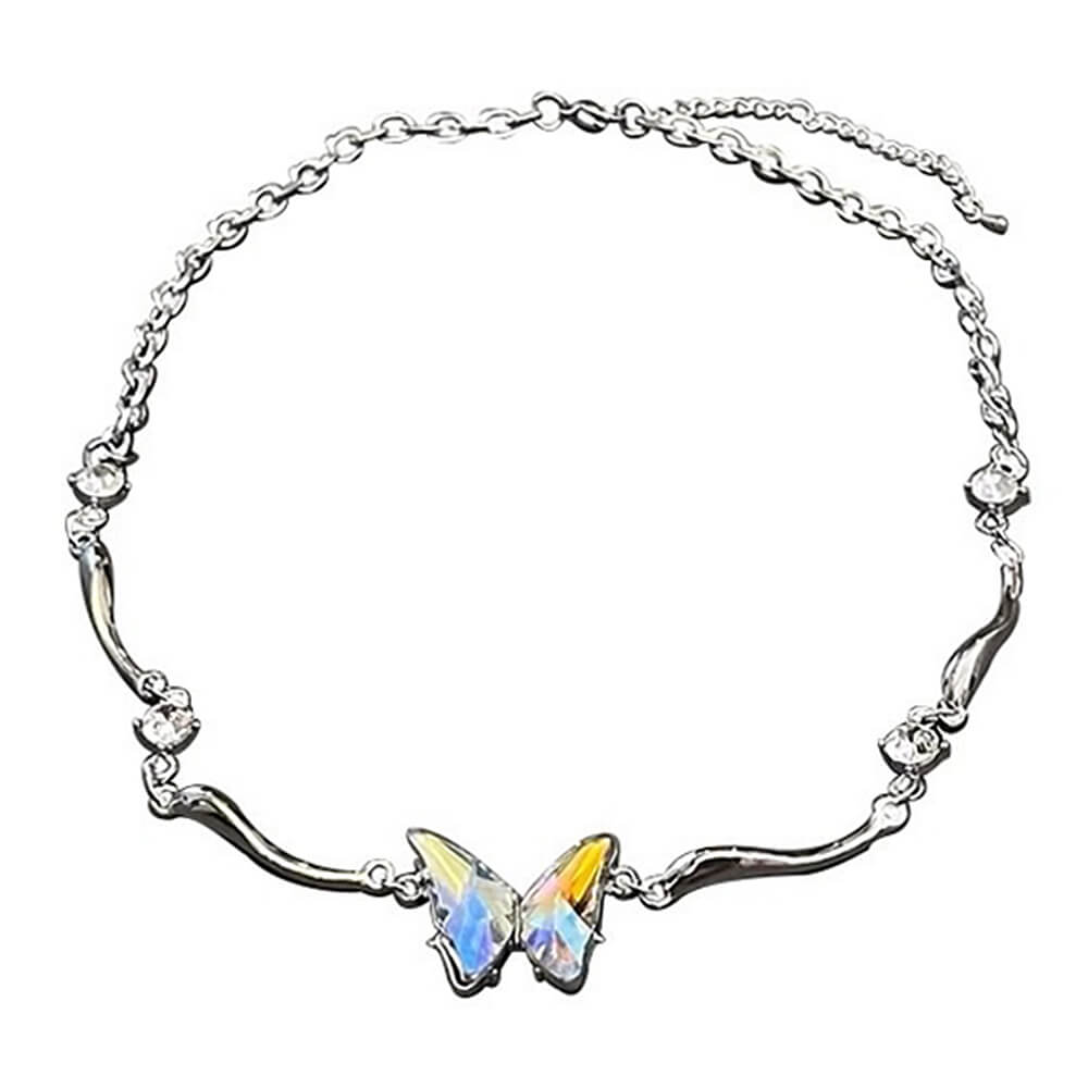 VILZSTUDIOS Reflective butterfly necklace with twisted silver-tone chain