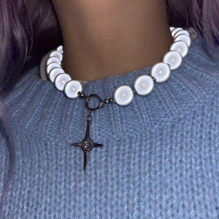 VILZSTUDIOS Reflective pearl choker necklace with rhinestones