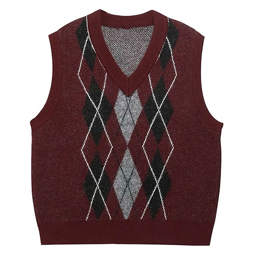 VILZSTUDIOS Fashionable knit vest with argyle pattern