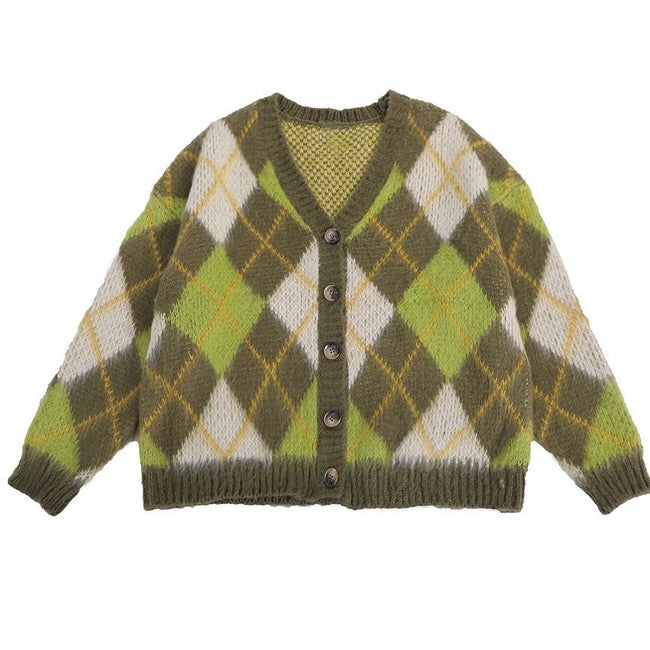 VILZSTUDIOS Oversized cardigan sweater with argyle pattern