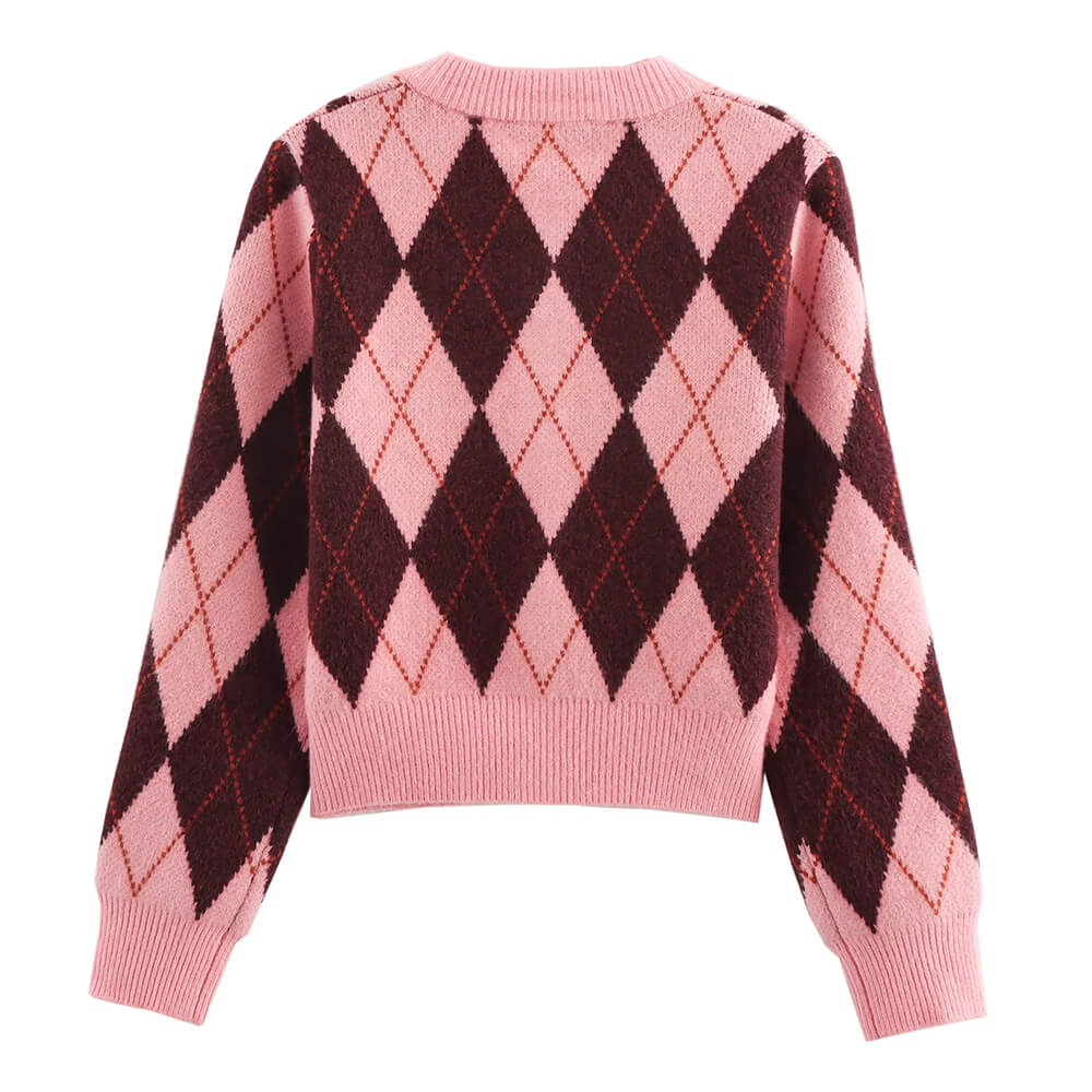 VILZSTUDIOS Retro argyle pattern cardigan for stylish streetwear