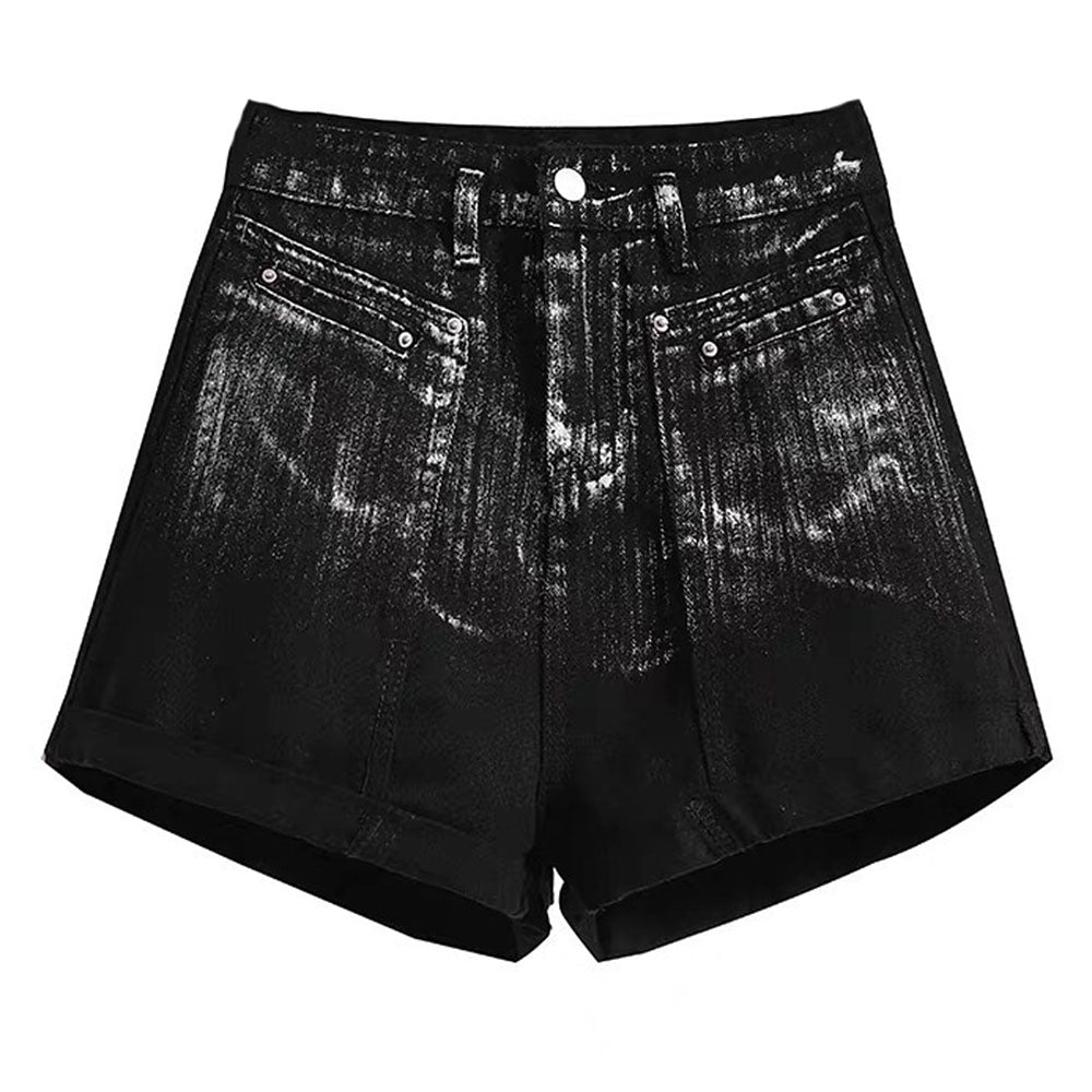 VILZSTUDIOS Retro black denim shorts with distressed design