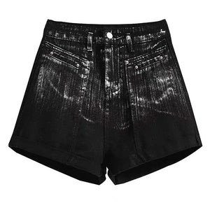 VILZSTUDIOS Retro black denim shorts with distressed design