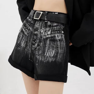 VILZSTUDIOS Retro black denim shorts with distressed design