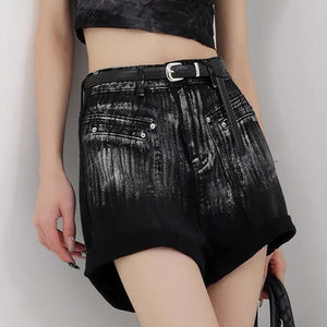 VILZSTUDIOS Retro black denim shorts with distressed design