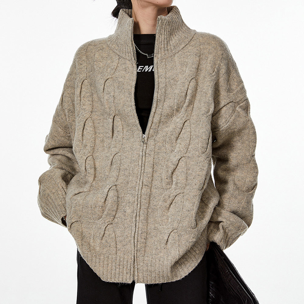 VILZSTUDIOS Retro cable knit zip-up jumper from VILZSTUDIOS