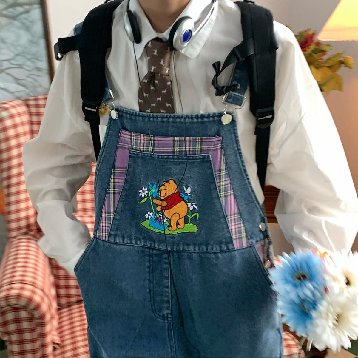 VILZSTUDIOS Retro denim overalls with cartoon print design