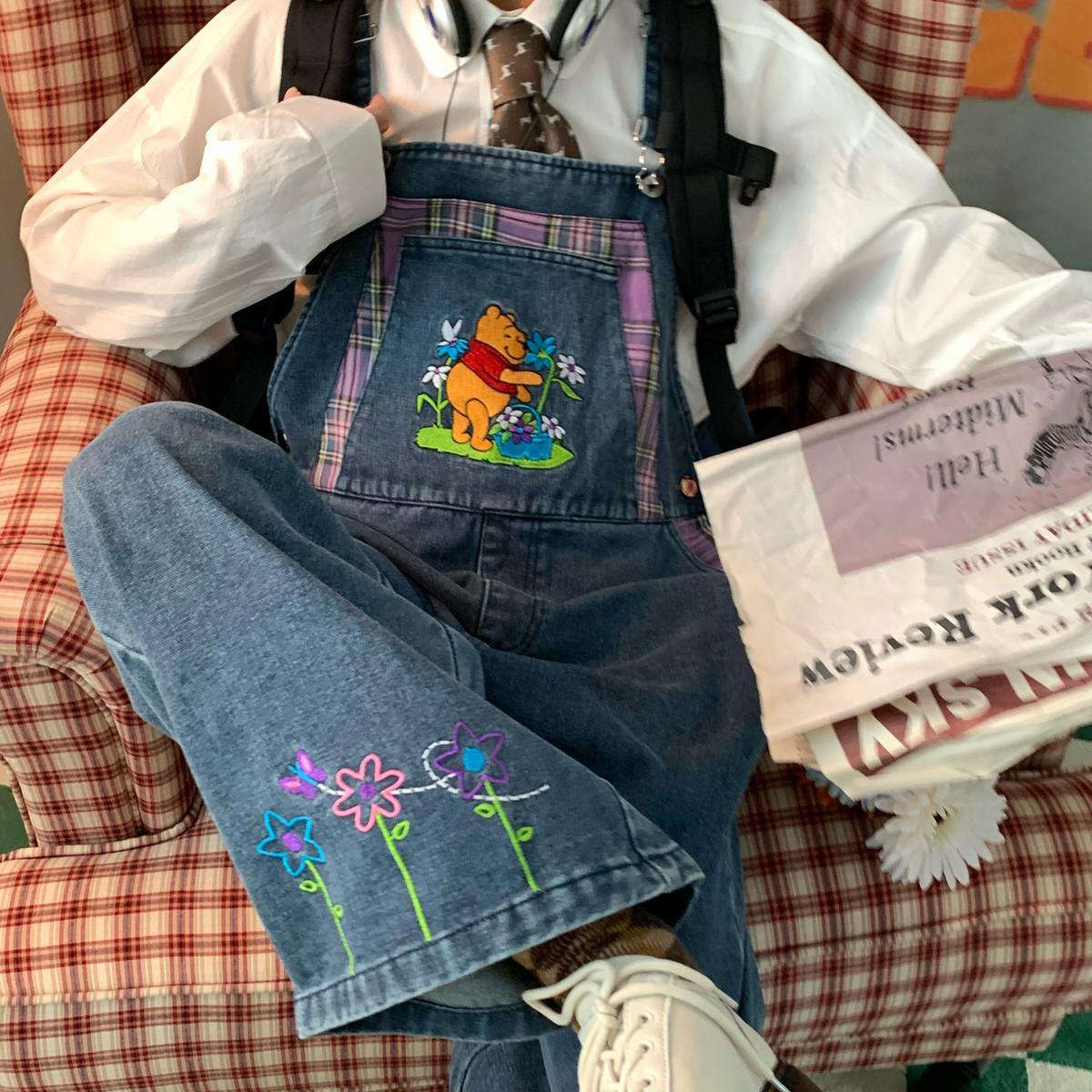 VILZSTUDIOS Retro denim overalls with cartoon print design