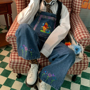 VILZSTUDIOS Retro denim overalls with cartoon print design