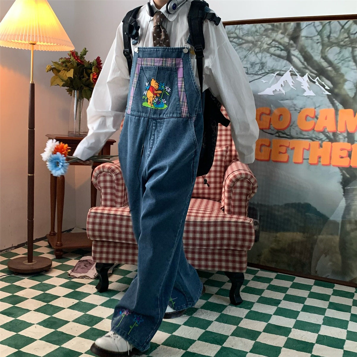 VILZSTUDIOS Retro denim overalls with cartoon print design