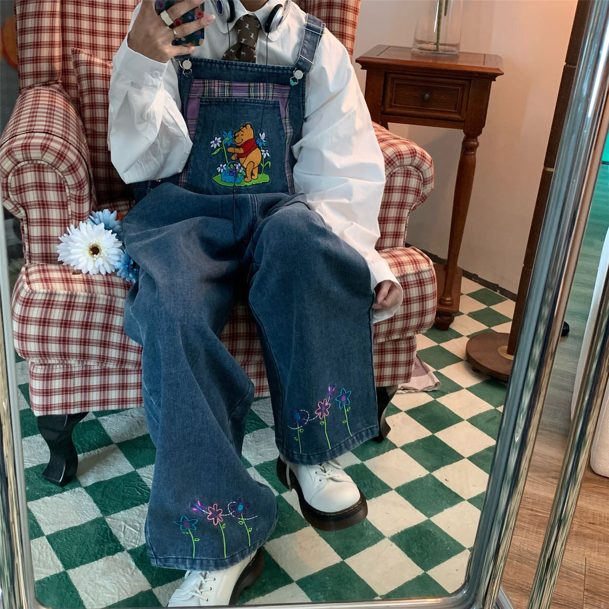 VILZSTUDIOS Retro denim overalls with cartoon print design