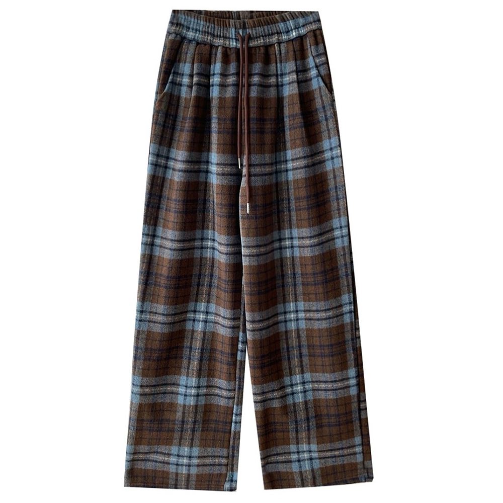 VILZSTUDIOS Wide leg plaid pants with elastic waistband