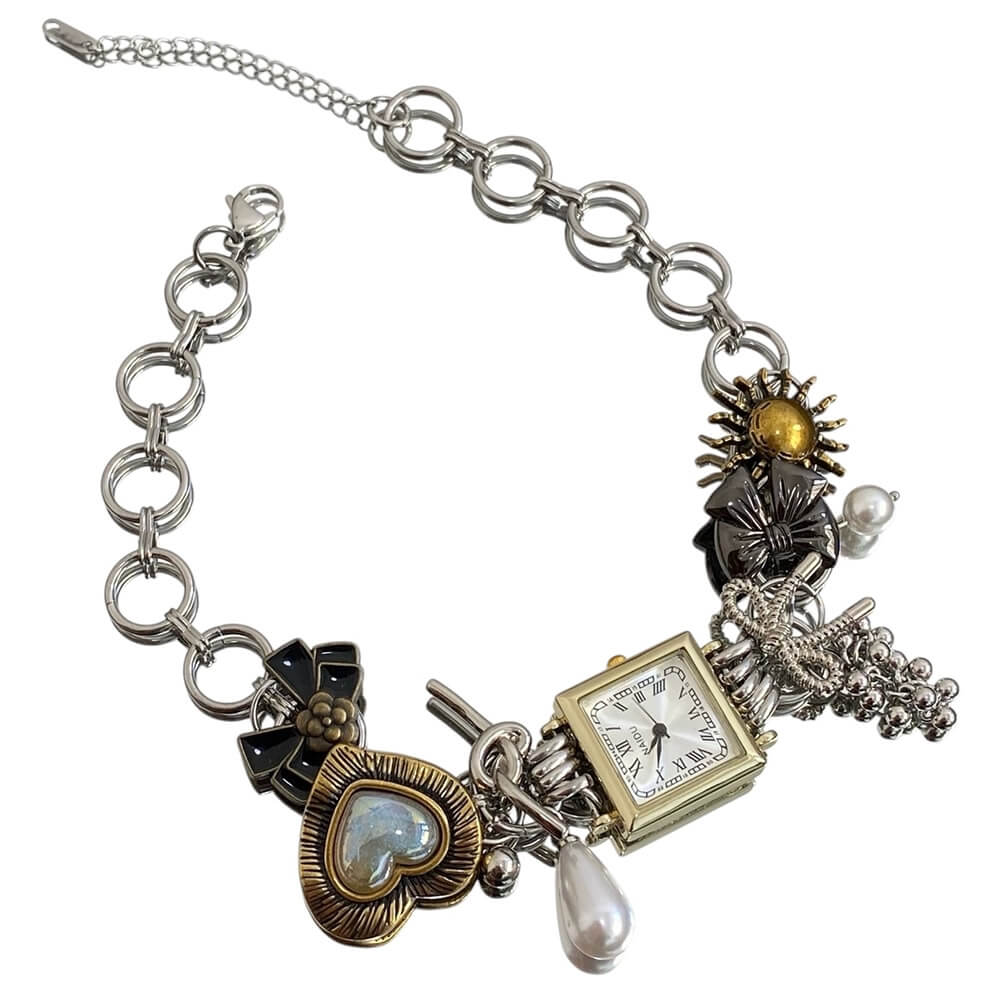 VILZSTUDIOS Retro clock charm choker accessory