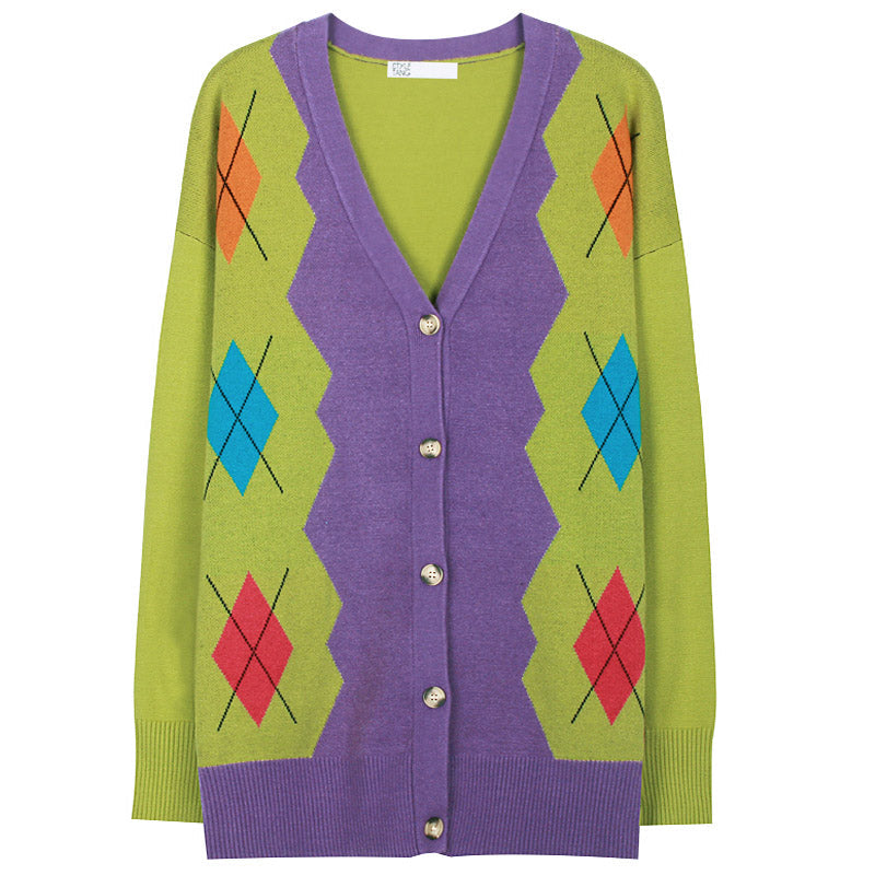 VILZSTUDIOS Colorful argyle knit cardigan from VILZSTUDIOS