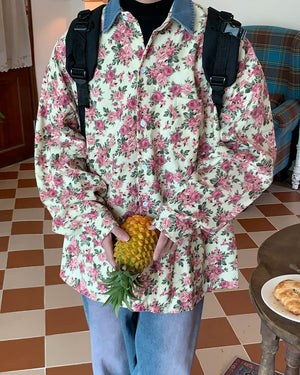 VILZSTUDIOS Floral button-up shirt with pink rose print