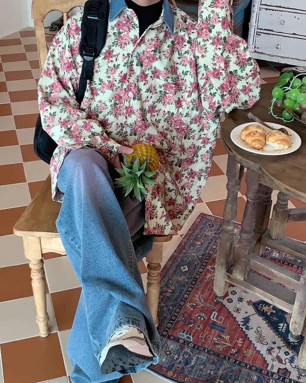 VILZSTUDIOS Floral button-up shirt with pink rose print