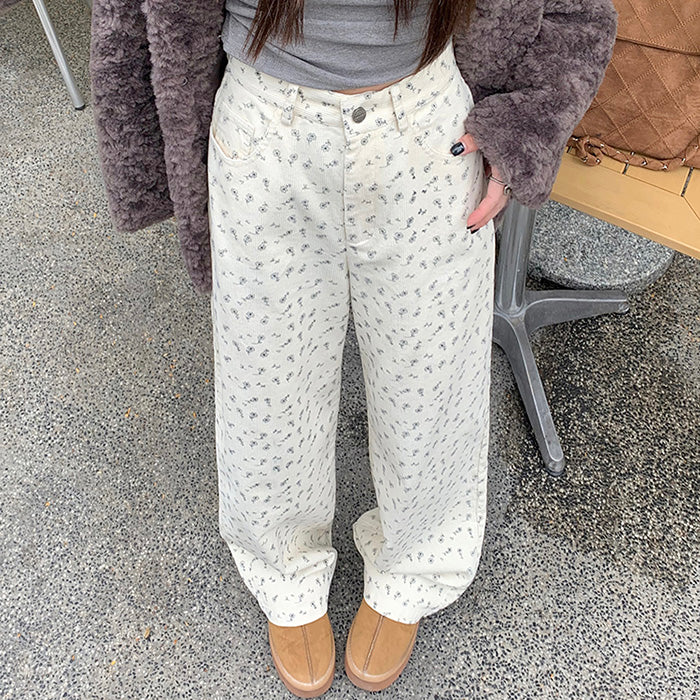 VILZSTUDIOS Retro floral print corduroy pants for stylish outfits