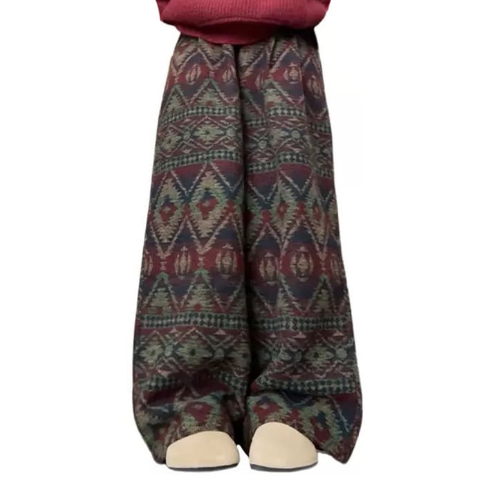 VILZSTUDIOS Retro patterned wide-leg pants for comfortable everyday wear