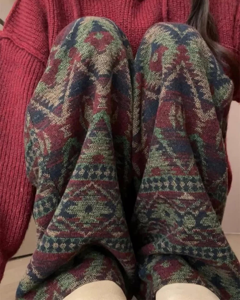 VILZSTUDIOS Retro patterned wide-leg pants for comfortable everyday wear