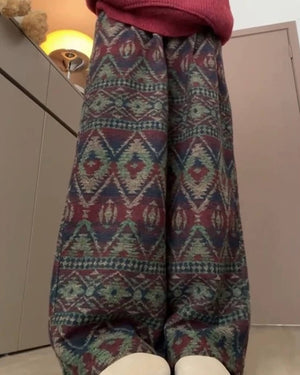 VILZSTUDIOS Retro patterned wide-leg pants for comfortable everyday wear