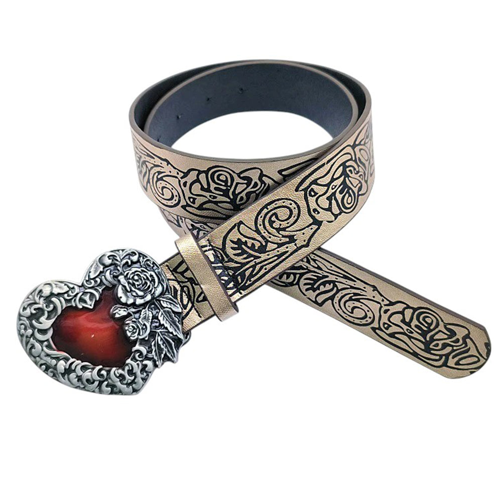 VILZSTUDIOS Fashionable statement belt with heart buckle and rose patterns