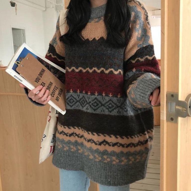 VILZSTUDIOS Stylish retro knit sweater for fashionable layering