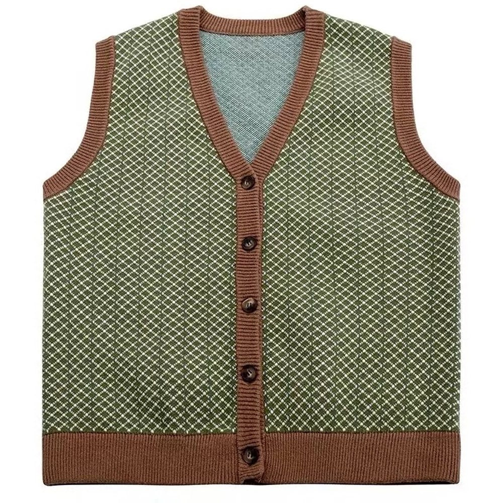 VILZSTUDIOS Knitted button up vest with diamond pattern