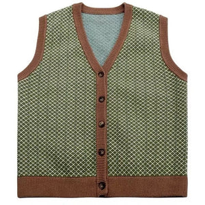 VILZSTUDIOS Knitted button up vest with diamond pattern