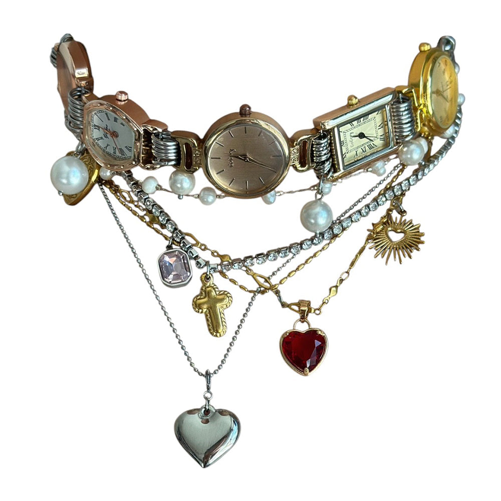 VILZSTUDIOS Layered necklace set with charms and pearls