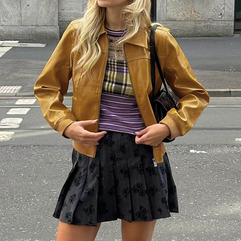 VILZSTUDIOS Trendy mustard leather jacket for streetwear fashion