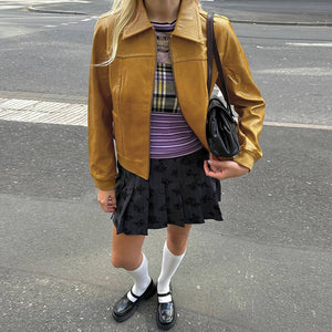 VILZSTUDIOS Trendy mustard leather jacket for streetwear fashion