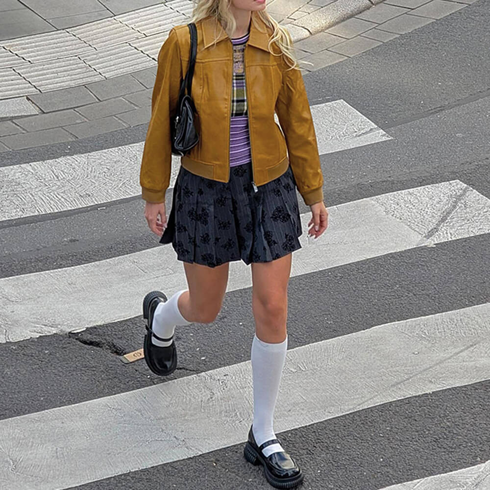 VILZSTUDIOS Trendy mustard leather jacket for streetwear fashion