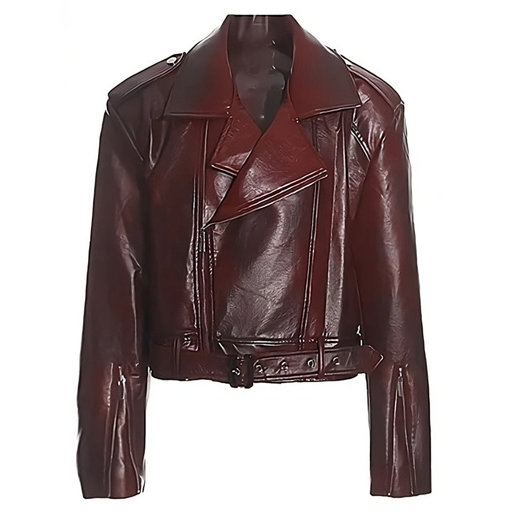 VILZSTUDIOS Retro oversized moto jacket in burgundy vegan leather