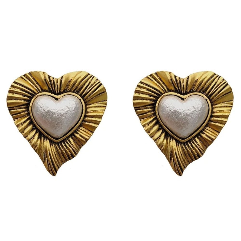 VILZSTUDIOS Vintage-inspired pearl heart earrings