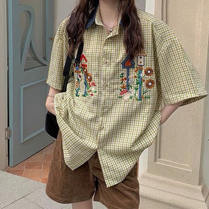 VILZSTUDIOS Retro plaid button-up shirt for streetwear fashion