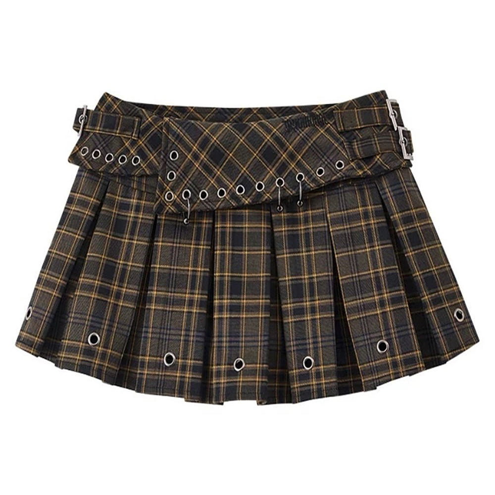 VILZSTUDIOS Stylish pleated mini skirt with plaid pattern