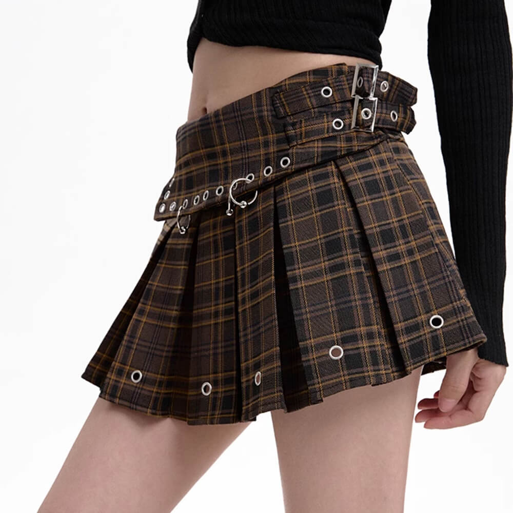 VILZSTUDIOS Stylish pleated mini skirt with plaid pattern