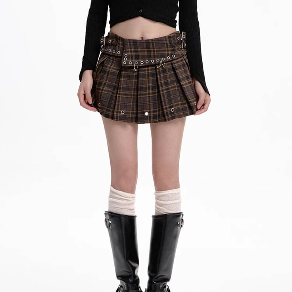 VILZSTUDIOS Stylish pleated mini skirt with plaid pattern