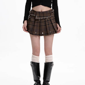 VILZSTUDIOS Stylish pleated mini skirt with plaid pattern