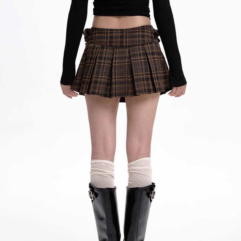 VILZSTUDIOS Stylish pleated mini skirt with plaid pattern