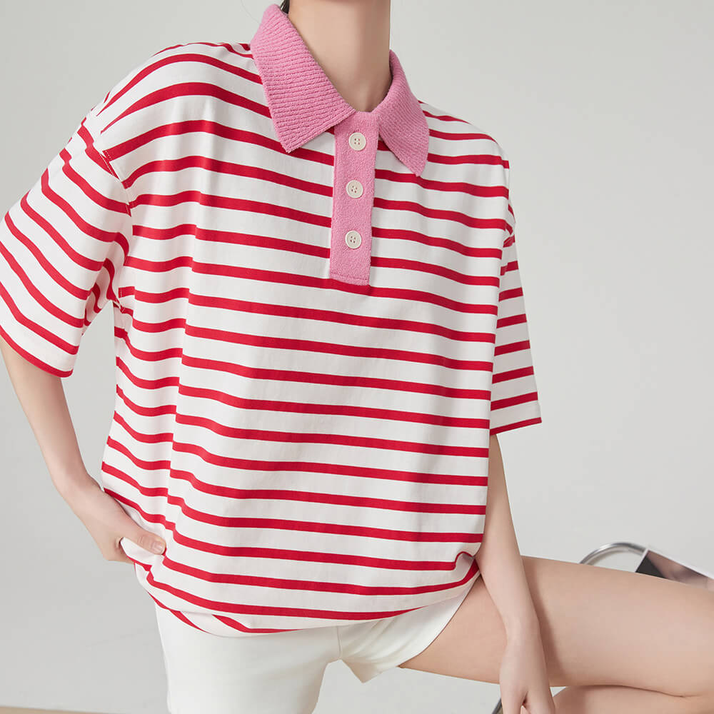 VILZSTUDIOS Retro stripe skater polo shirt with oversized fit