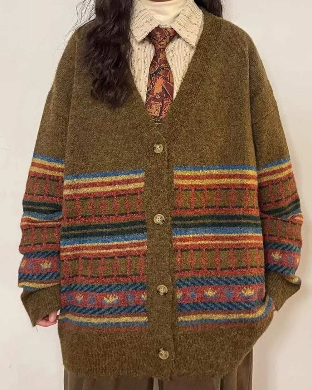 VILZSTUDIOS Oversized cardigan with button-up front and striped knit design