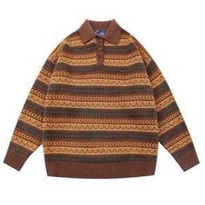 VILZSTUDIOS Retro striped collar oversized sweater from VILZSTUDIOS