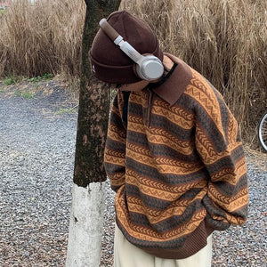 VILZSTUDIOS Retro striped collar oversized sweater from VILZSTUDIOS