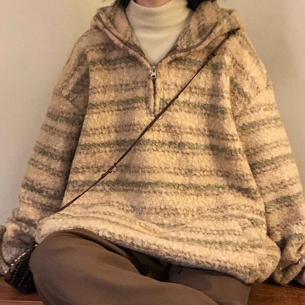 VILZSTUDIOS Retro striped fleece pullover for casual wear