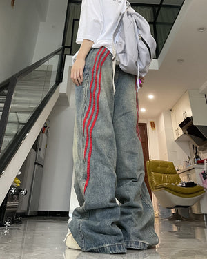 VILZSTUDIOS Retro wide-leg jeans with red side stripes